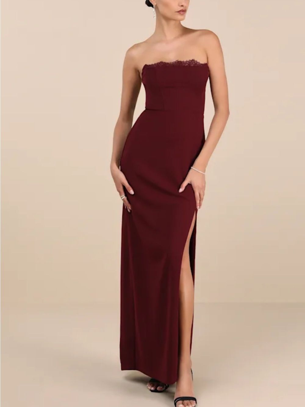 Lulus Memorably Iconic Burgundy Lace Bustier Maxi Dress XS NWT